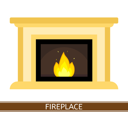 Vector illustration of fireplace isolated on white background. Burning fire in flat style.のイラスト素材