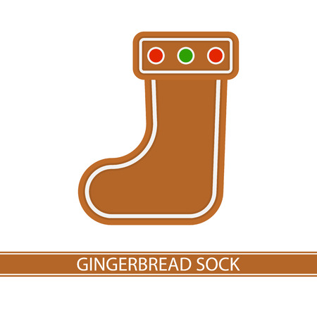 Vector illustration of gingerbread Christmas sock, isolated on white background. Glazed cookie in flat style.のイラスト素材