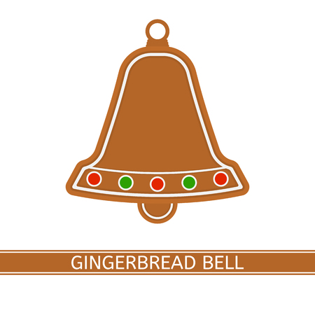 Vector illustration of gingerbread Christmas bell isolated on white background. Glazed cookie in flat style.のイラスト素材