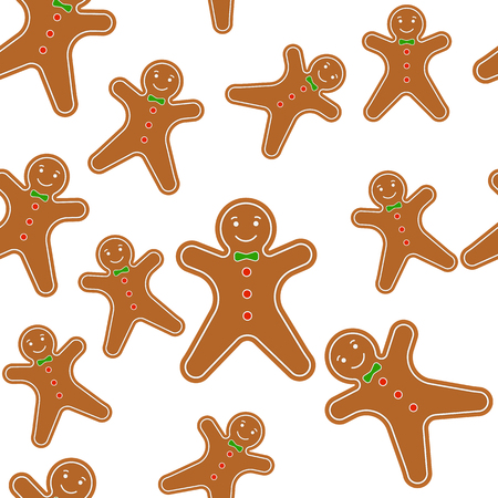Vector illustration of baked gingerbread man on white background. Seamless pattern of Cristmas cookies.のイラスト素材