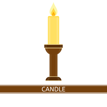 Vector illustration of glowing candle and candlestick isolated on white background, in flat style.のイラスト素材