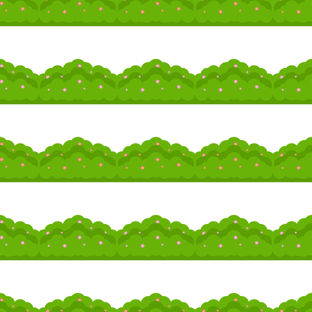 A Seamless pattern of bush with pink and red flowers, isolated on white background, in flat style.のイラスト素材