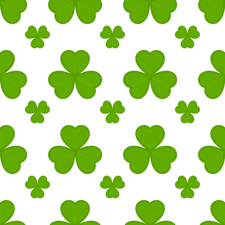 Vector illustration of shamrock seamless pattern on white background. Saint Patricks Day symbol in flat style. Green clover icon for Irish holiday.のイラスト素材