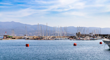 Ajaccio, France - October 26, 2022, Port of Ajaccio in Corsica, yachts and sailing boats in the center of the capital of this French island in the Mediterranean Seaのeditorial素材