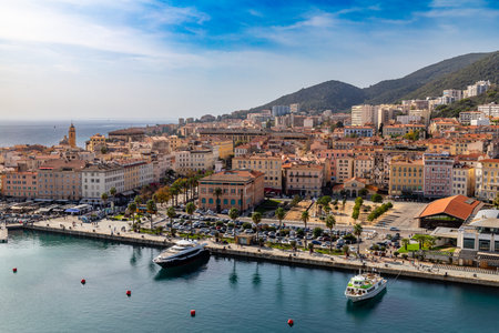 Ajaccio, France - October 26, the port with promenade of Ajaccio on Corsica island, copy spaceのeditorial素材