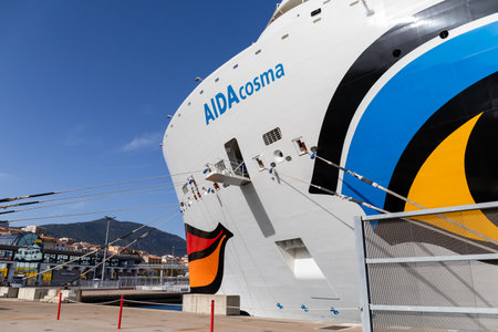 Ajaccio, France - October 26, 2022, Aida Cosma liner in stopover in port of Ajaccio in Corsica, copy spaceのeditorial素材