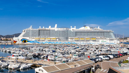 Ajaccio, France - October 26, 2022, Aida Cosma liner in stopover in port of Ajaccio in Corsica, copy spaceのeditorial素材