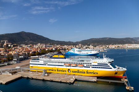 Ajaccio, France - October 26, 2022, Port of Ajaccio in Corsica, yachts and ferries in the center of the capital of this French island in the Mediterranean Seaのeditorial素材