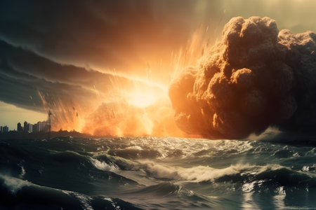 Huge asteroid hitting a city on planet Earth, sci-fi fantasy closeup, generative AI contentの素材