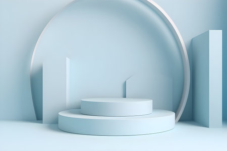 Abstract basic model of geometric bodies, cylinders, spheres in pastel blue with white color. Generative AI content.の素材