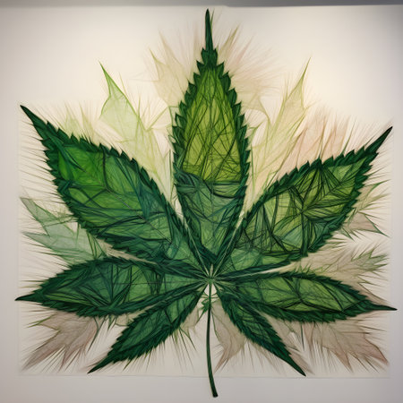 Multicolored cannabis leaf on the colorful background, card, image, generative AI content.の素材