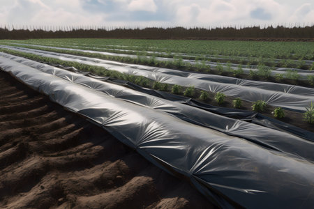 Close-up of asparagus plantation, no harvest visible yet, generative AI content.の素材