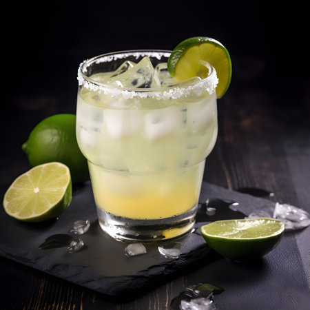 Refreshing classic Mexican margarita cocktail with salt and lime, generative AI content.の素材