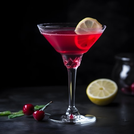 Cosmopolitan cocktail served ready to drink on the table, close-up view, generative AI content.の素材