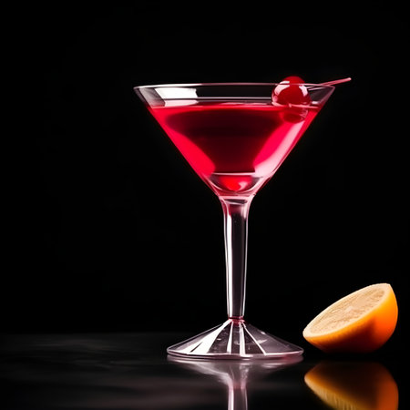 Cosmopolitan cocktail served ready to drink on the table, close-up view, generative AI content.の素材