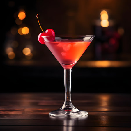 Cosmopolitan cocktail served ready to drink on the table, close-up view, generative AI content.の素材