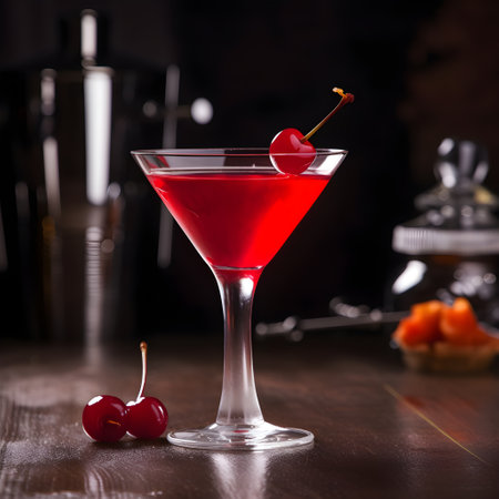 Cosmopolitan cocktail served ready to drink on the table, close-up view, generative AI content.の素材
