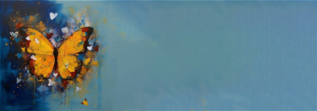 Butterfly picture painted as a sign of happiness and love, generative AI content, banner.の素材