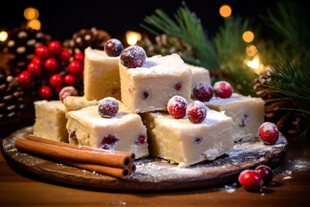 Traditional Christmas sweets, pastries and nuts for Christmas, still life on a festive background, AI generative content.の素材