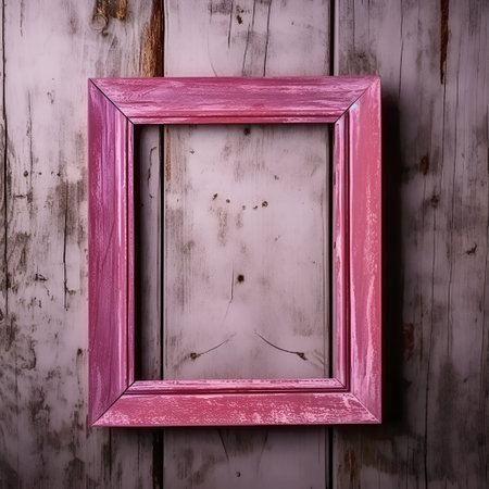 Rustic magenta wooden photo frames with empty space for text on the wooden background, generative AI content.の素材