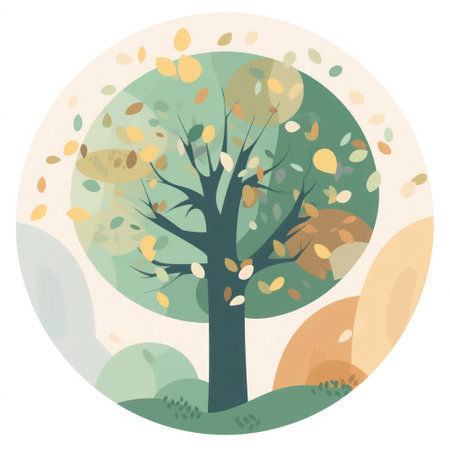 Minimal nature concept and ecology concept. Symbolic tree with green leaves and branches. Think green, lying flat.の素材