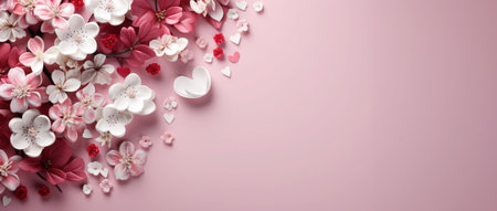Sea of flowers in shades of pink: Elegant arrangement for stylish backgrounds, copy space, banner.の素材