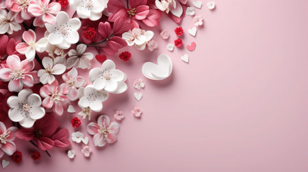 Sea of flowers in shades of pink: Elegant arrangement for stylish backgrounds, copy space.の素材