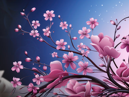 Romantic floral idyll in pastel pink on sky blue background, inspiring natural backdrop for design.の素材