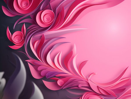 Elegant floral swirls in pink tones, abstract art with a touch of romance as a background., copy space.の素材