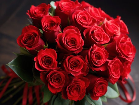 Perfect passion: a lush bouquet of red roses, symbol of eternal love, Valentine's Day concept.の素材