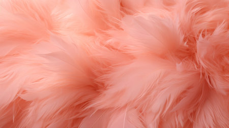 Pastel peach feather background in closeup. Detailed shot of soft, delicate peach feathers creating a fluffy texture.の素材