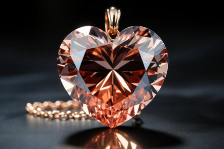Shiny heart-shaped gemstone as a romantic gesture. A vibrant, peach-colored, heart-shaped diamond presented as a symbol of love and affection.の素材