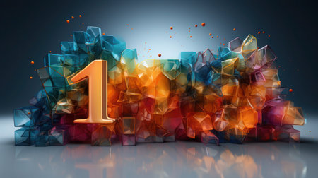 Crystalline growth in an abstract landscape with a 1. Visual representation of an abstract crystalline growth, shining in a spectrum of color transitions.の素材
