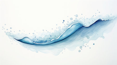Fluid sweep, blue water illustration. Flowing water, captured in a snapshot, with fine splashes and clear movement.の素材