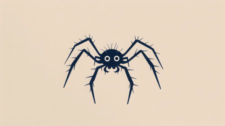 Cartoon of a spider in a minimalist style. Graphic representation of a spider with exaggeratedly large eyes, presented as a humorous element on a beige background.の素材
