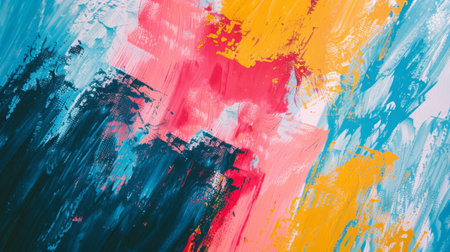 Vibrant abstract art in bright colors and brush strokes, copy space.の素材