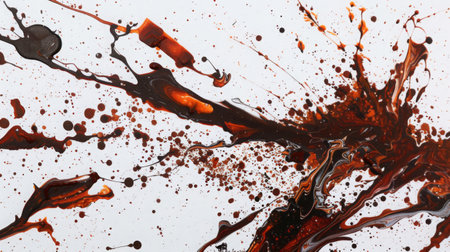 Expressionist painting with splashing chocolate. An artistic image with dynamic chocolate splashes that suggest powerful movement.の素材