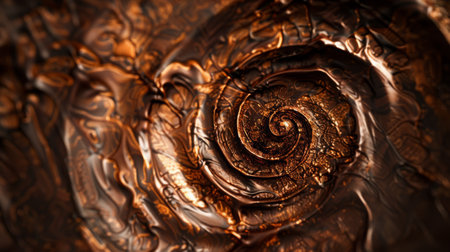 Swirling chocolate spiral close-up. Macro shot of a chocolate spiral, fascinating with its texture and shades.の素材
