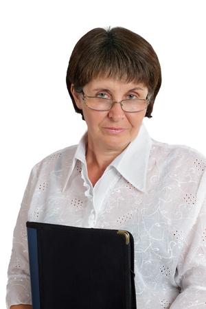 Portrait of a middle aged business woman on a white backgroundの写真素材