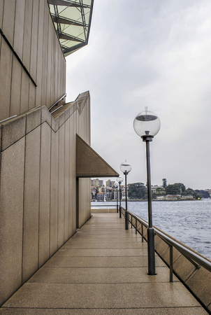 Walking area with street lamps. Behind of Sydney Opera House territoryのeditorial素材