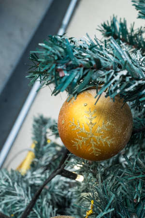 Gold ball Christmas ornament hangingの写真素材
