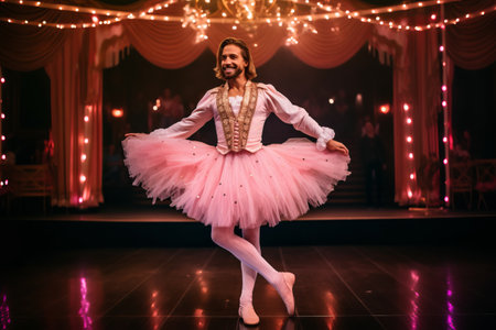 Portrait of a ballerina in pink tutu dancing on stageの素材