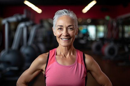 Portrait of a smiling senior woman at the gym looking at cameraの素材