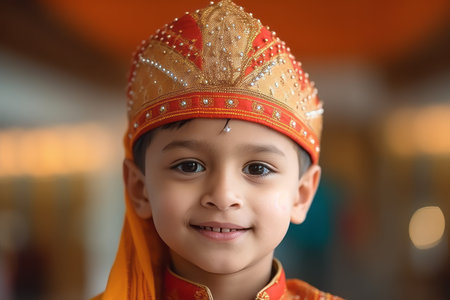 Portrait of a cute little indian boy in traditional costume.の素材