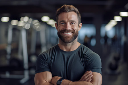 Portrait of a handsome man in a gym smiling at the cameraの素材