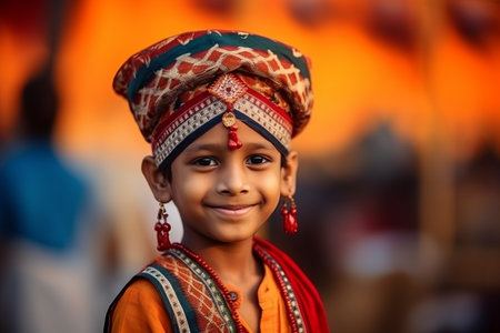 Indian girl in traditional clothes on the street of Hampi, Indiaの素材