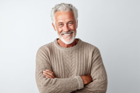 Portrait of a smiling senior man standing isolated on a white backgroundの素材