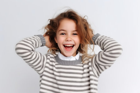 Portrait of a cheerful little girl covering her ears with her handsの素材