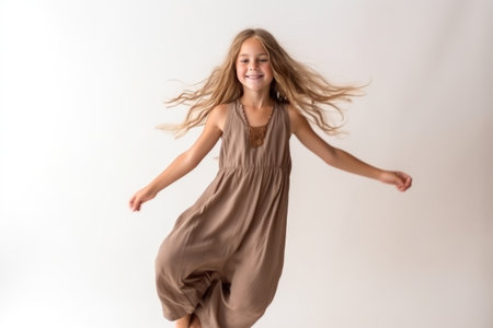 child girl that is wearing a flowy bohemian jumpsuit against a white backgroundの素材