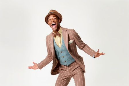 Funny african american man in a suit and hat.の素材